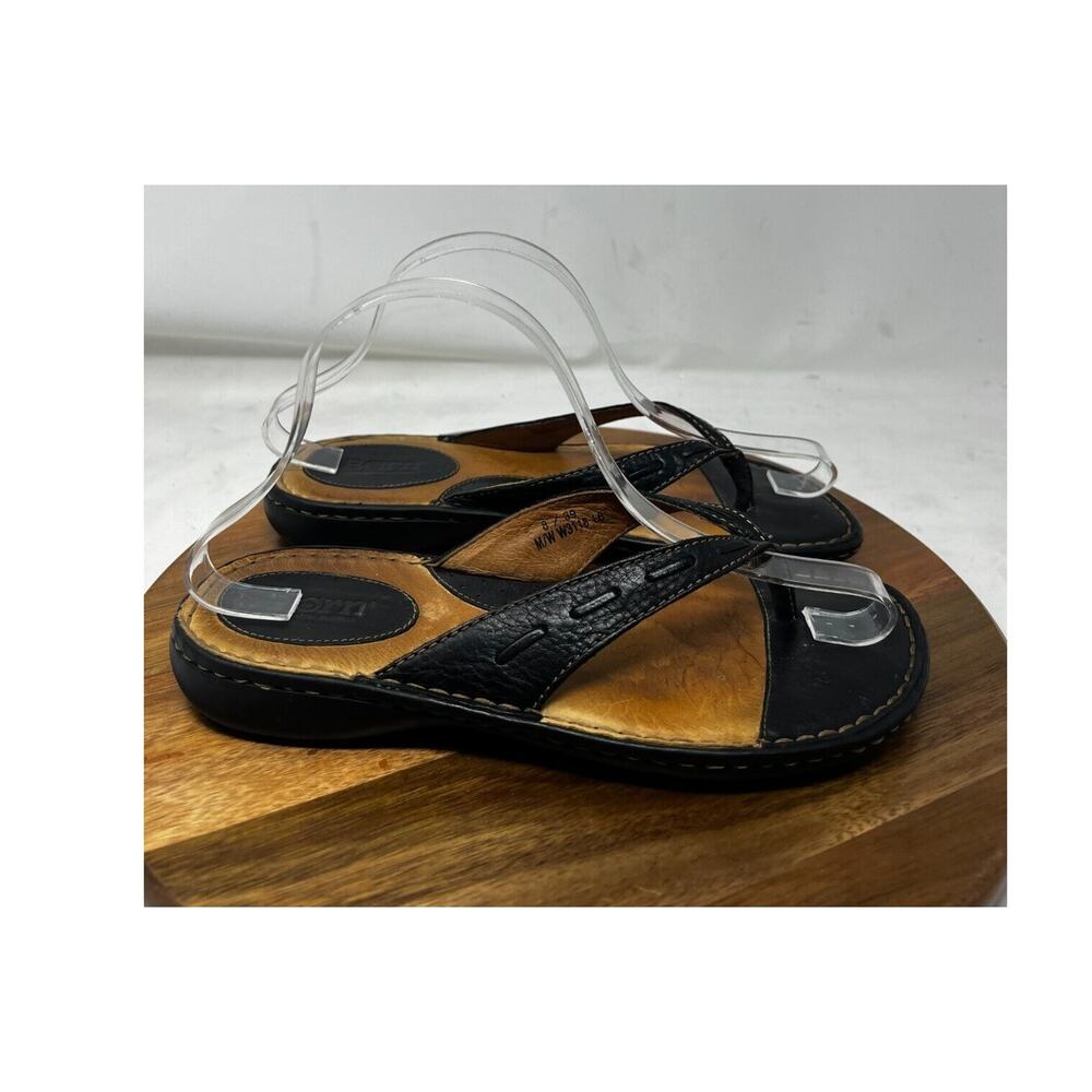 Born Black Leather Thong Sandals Womens 8 W3118 Handcrafted Flip Flops Comfort